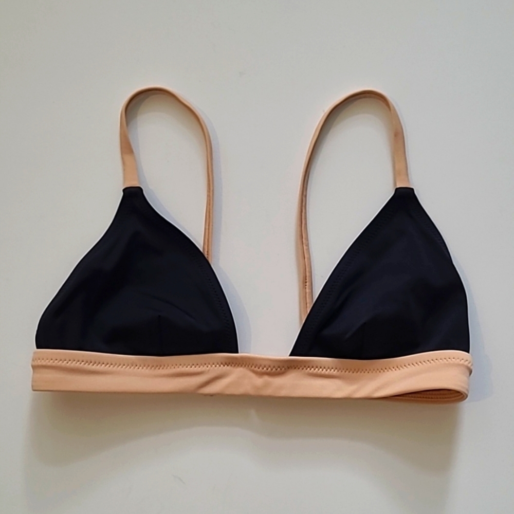 Solid & Striped Black and Tan Bikini Top